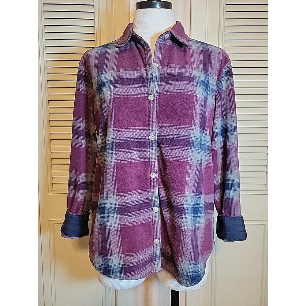 Lee Riders Button Shirt Sz M Plaid Western Soft Comfy Casual Burgundy,Blue,Gray